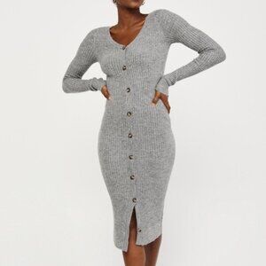 Abercrombie & Fitch Grey Button Up Midi Sweater Dress SMALL